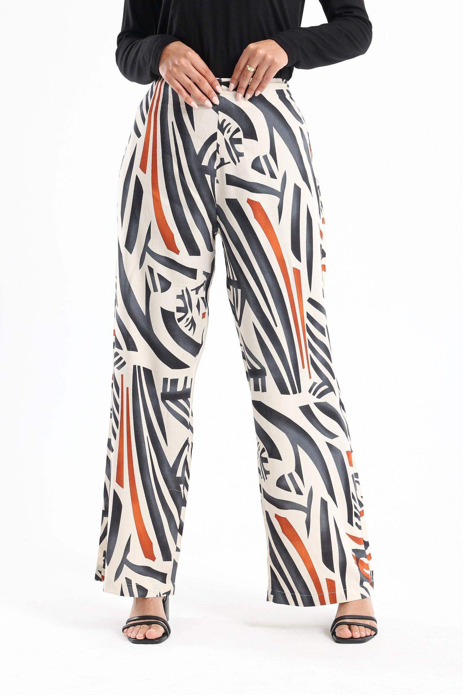 Viscose Tritone Printed Pants - Carina - ÙƒØ§Ø±ÙŠÙ†Ø§