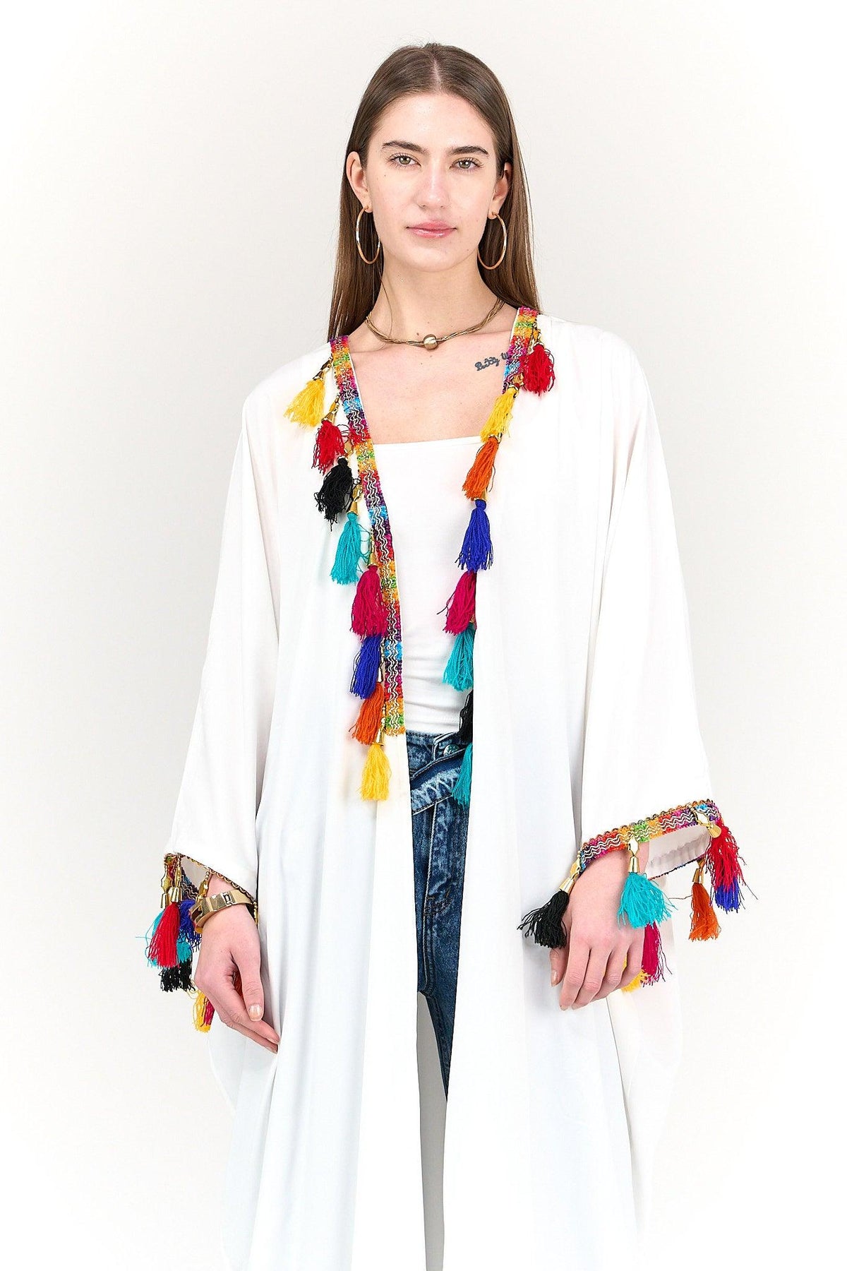 Kimono with Colorful Tassels