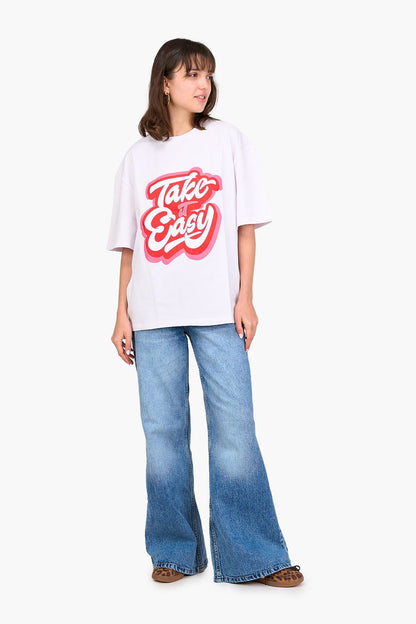 "Take It Easy" Printed T-Shirt - White
