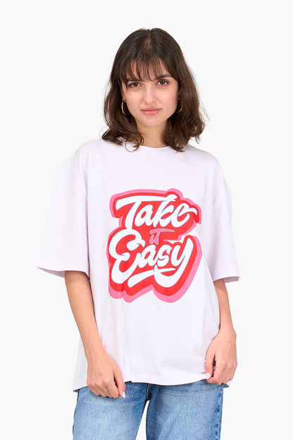 "Take It Easy" Printed T-Shirt - White