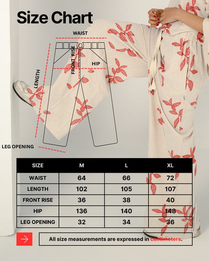 Linen Oversized Floral Print Set – Beige & Orange