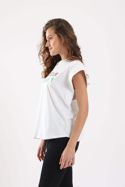 Wide Cap Sleeves T-Shirt - Carina - ÙƒØ§Ø±ÙŠÙ†Ø§