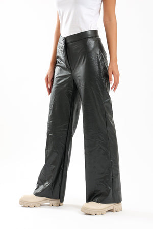 Wide Leg Leather Trousers - Clue Wear