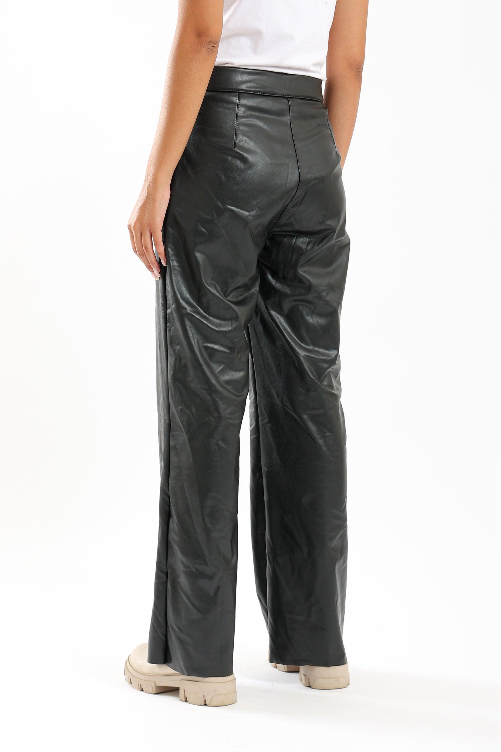 Wide Leg Leather Trousers - Clue Wear
