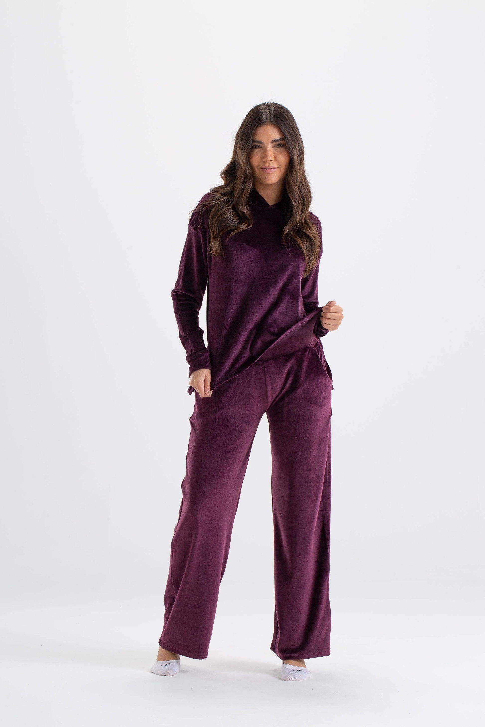 Wine Velvet Pyjama Set - Carina - ÙƒØ§Ø±ÙŠÙ†Ø§