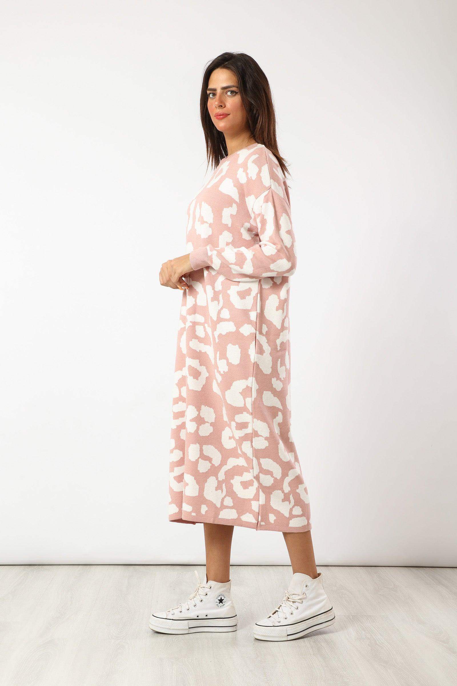 Wool Leopard Midi Dress - Carina - ÙƒØ§Ø±ÙŠÙ†Ø§