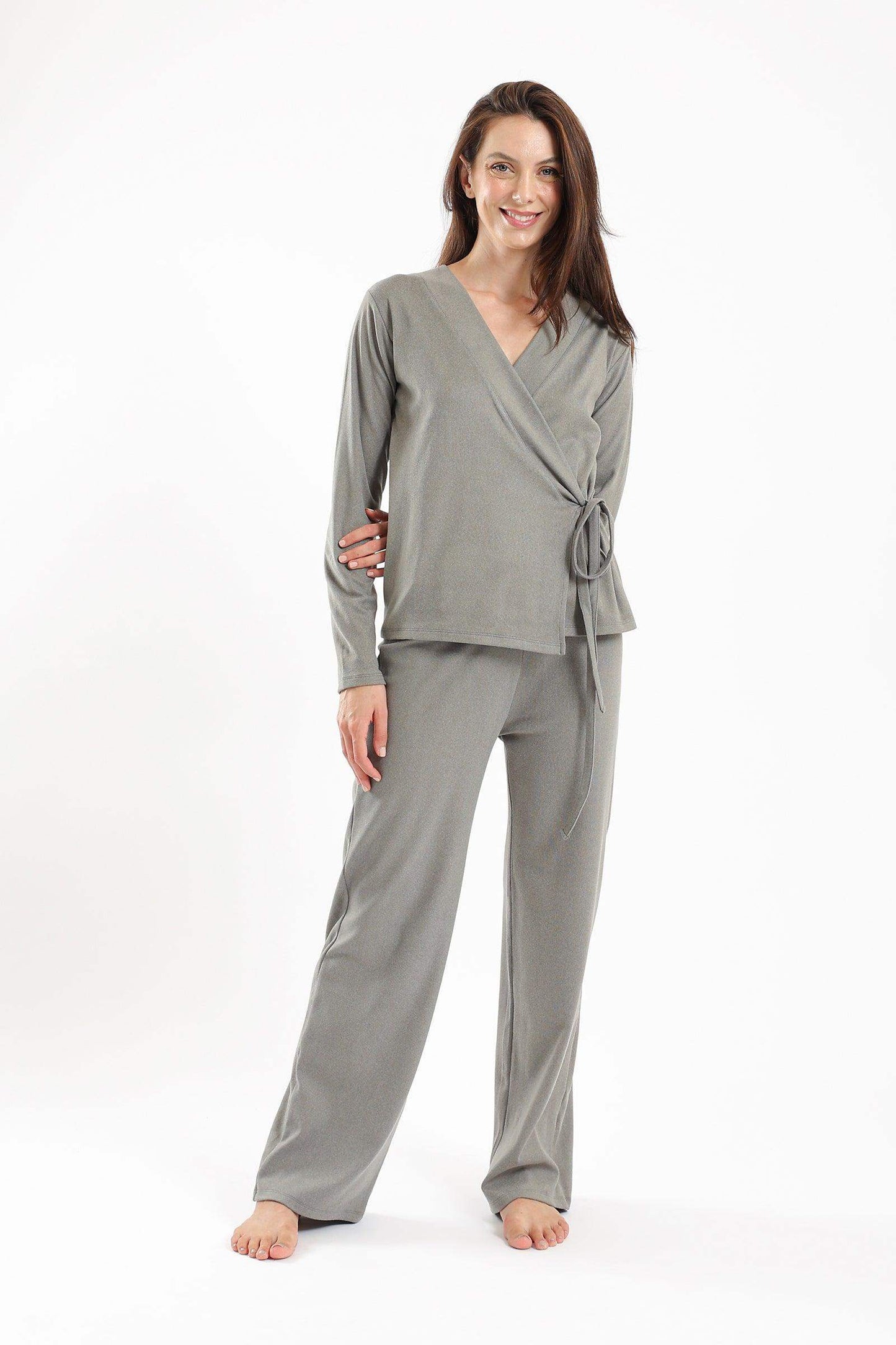 Wrap Front Olive Pyjama Set - Carina - ÙƒØ§Ø±ÙŠÙ†Ø§