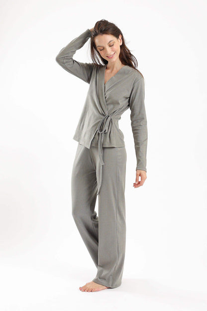 Wrap Front Olive Pyjama Set - Carina - ÙƒØ§Ø±ÙŠÙ†Ø§