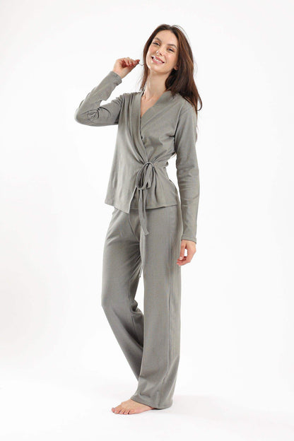 Wrap Front Olive Pyjama Set - Carina - ÙƒØ§Ø±ÙŠÙ†Ø§