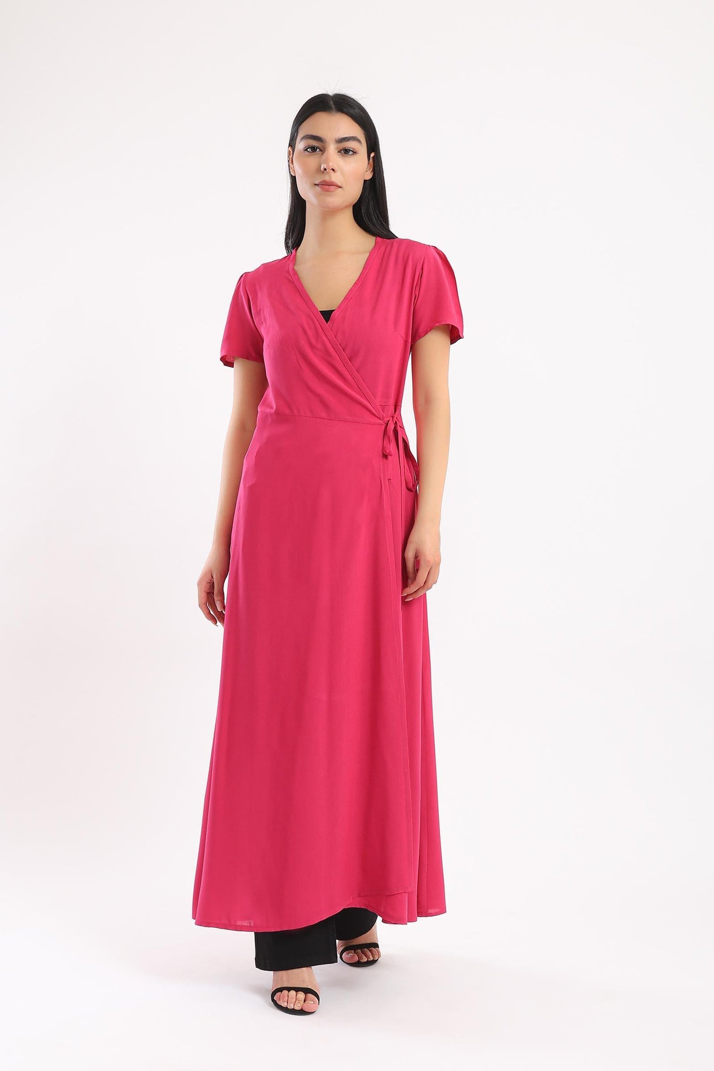 Wrap Up Plain Dress - Clue Wear