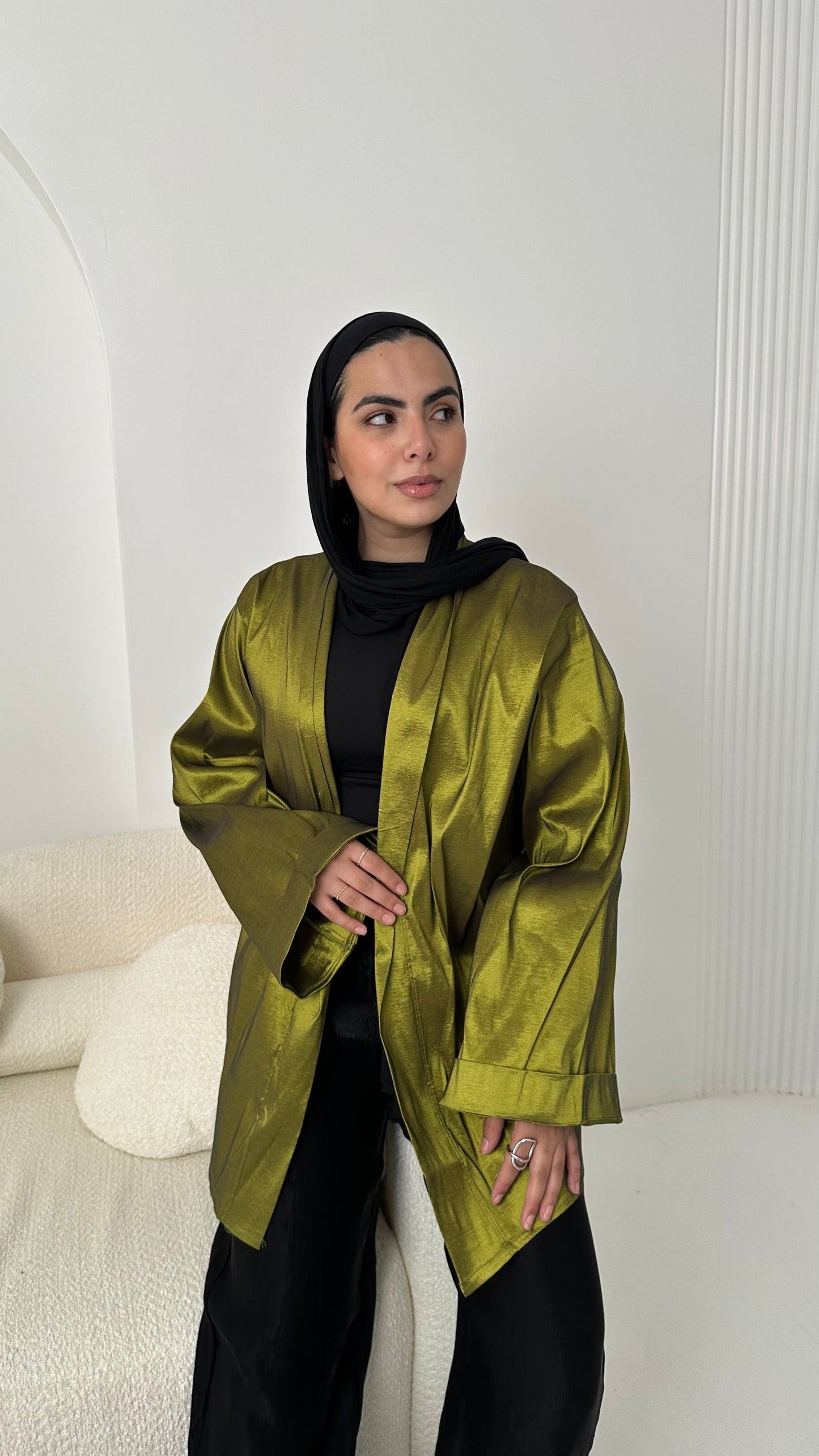 Satin Solid Kimono Jacket – Lime