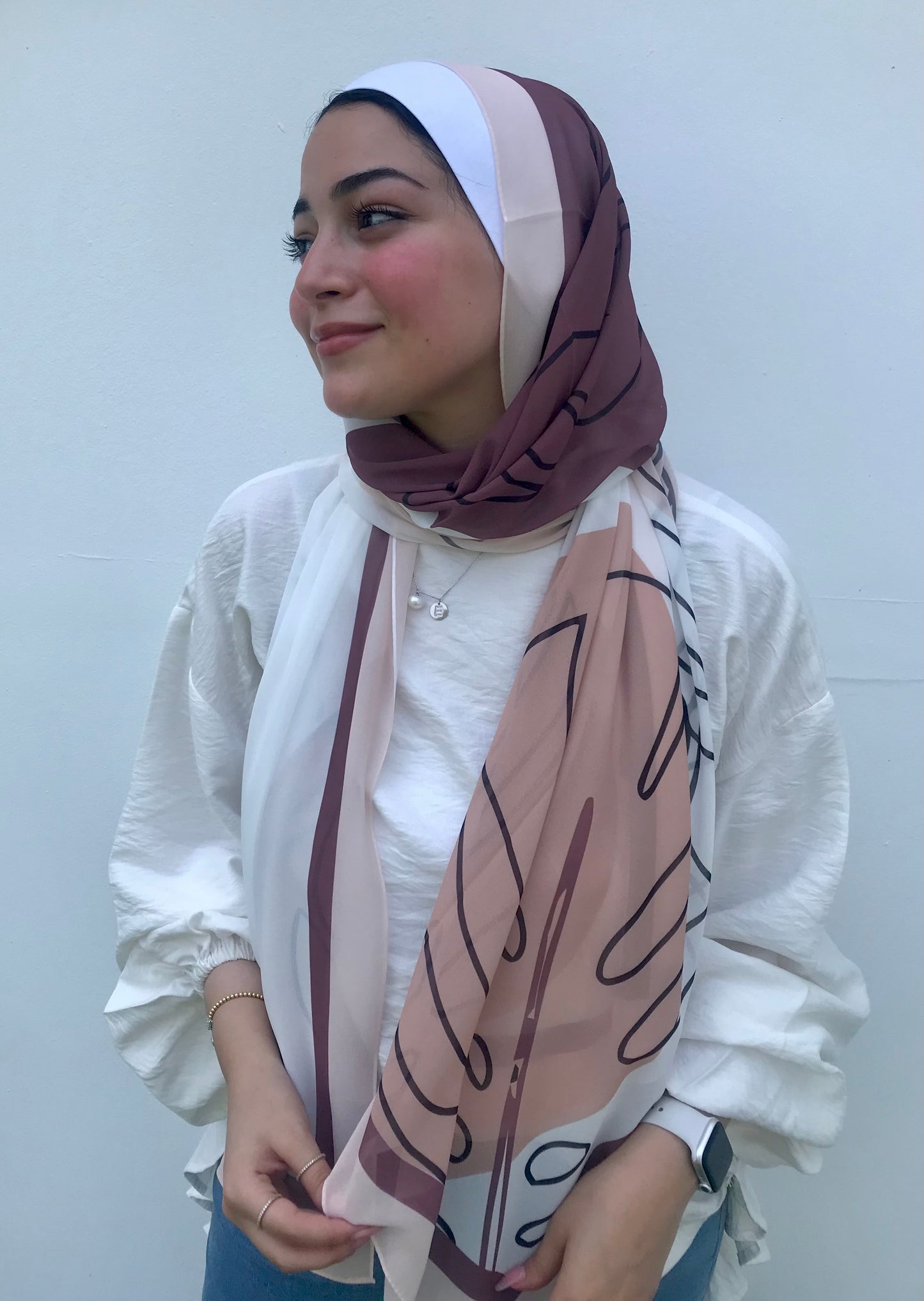 Crepe Chiffon Abstract Scarf – Warm Latte