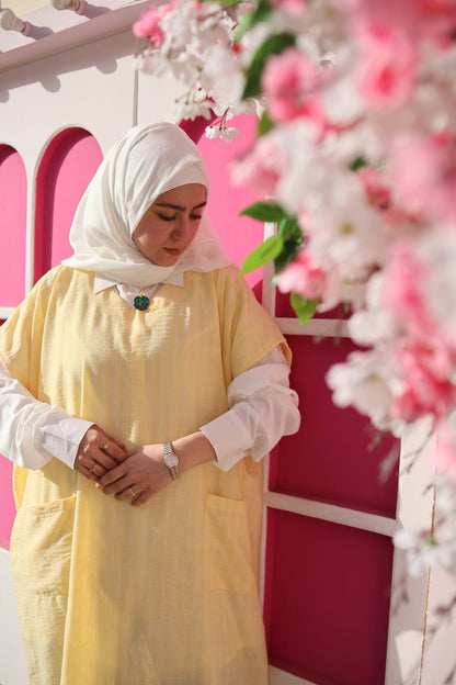 Cotton-Linen Striped Dress - Yellow