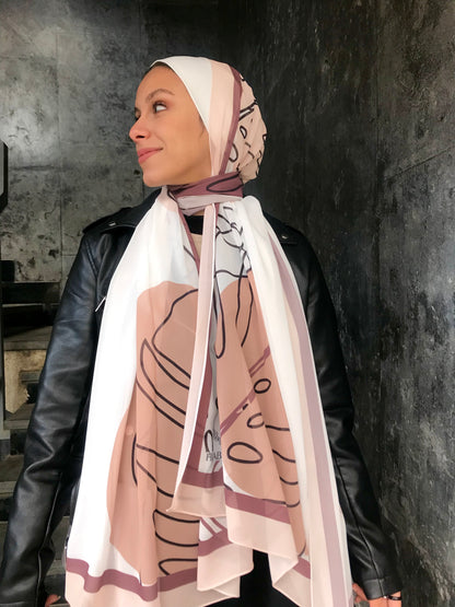 Crepe Chiffon Abstract Scarf – Warm Latte