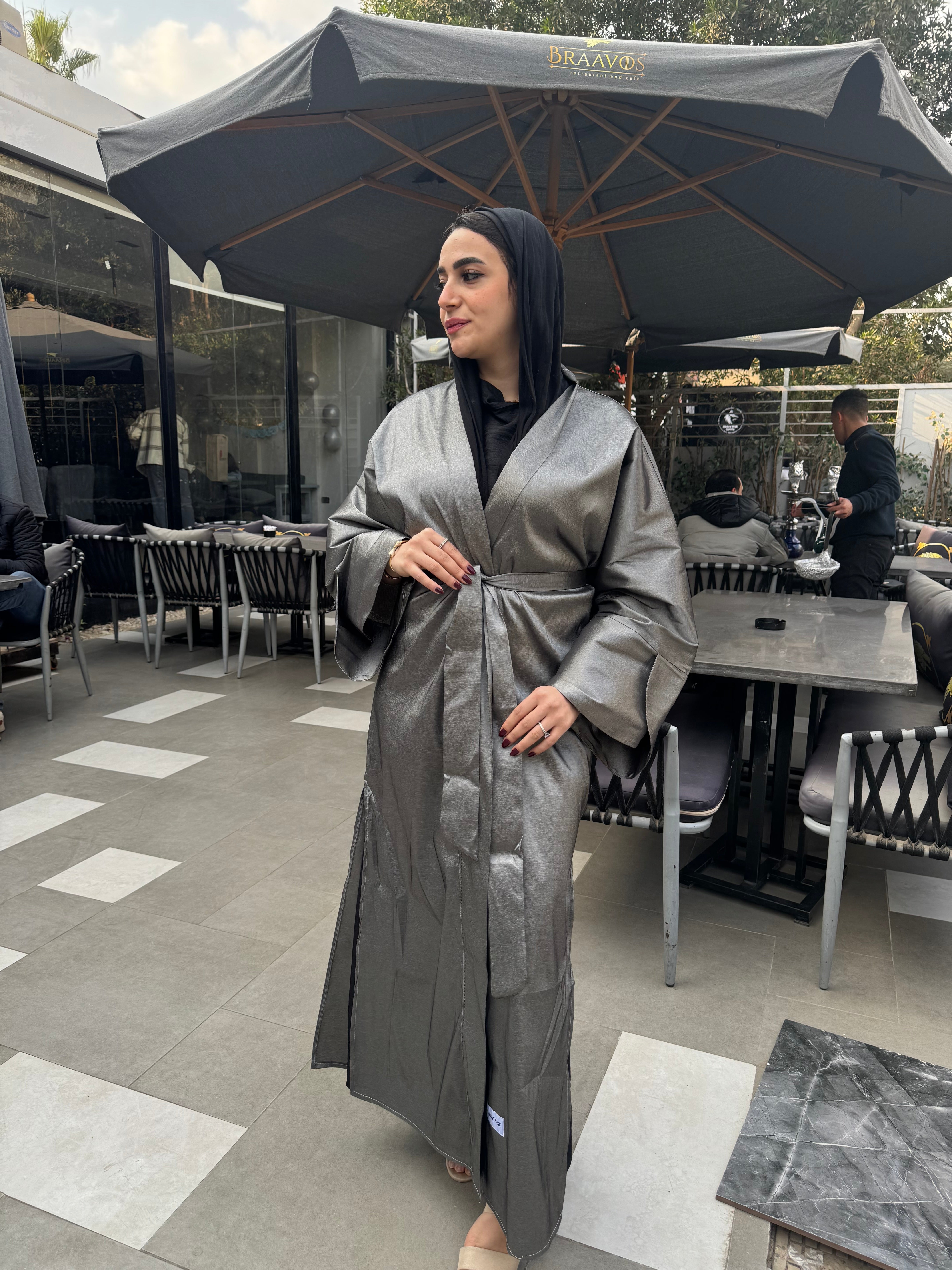 Metallic Satin Solid Kaftan – Grey