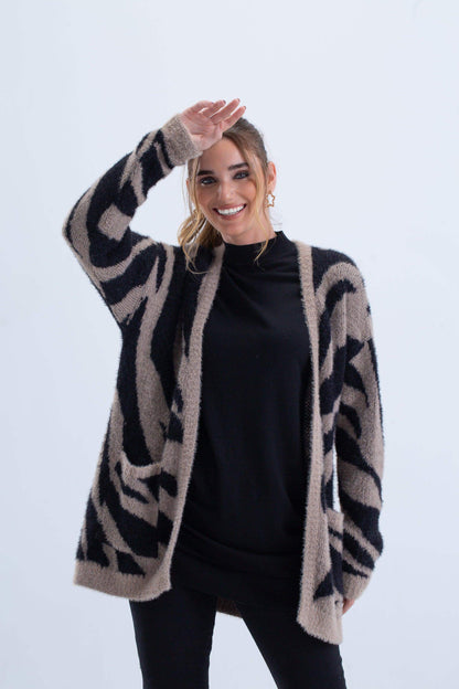 Zebra Print Wool Cardigan - Carina - ÙƒØ§Ø±ÙŠÙ†Ø§