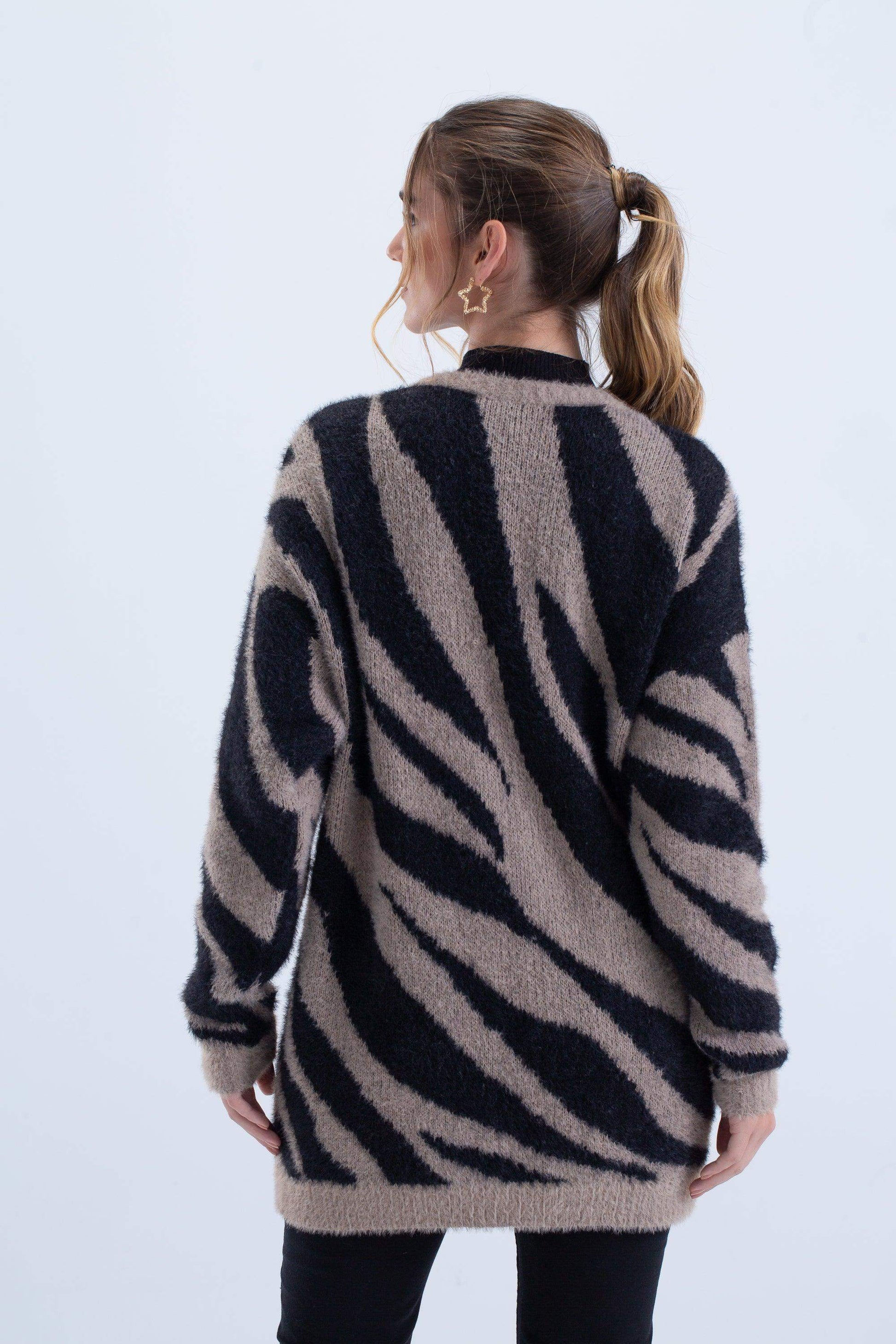 Zebra Print Wool Cardigan - Carina - ÙƒØ§Ø±ÙŠÙ†Ø§