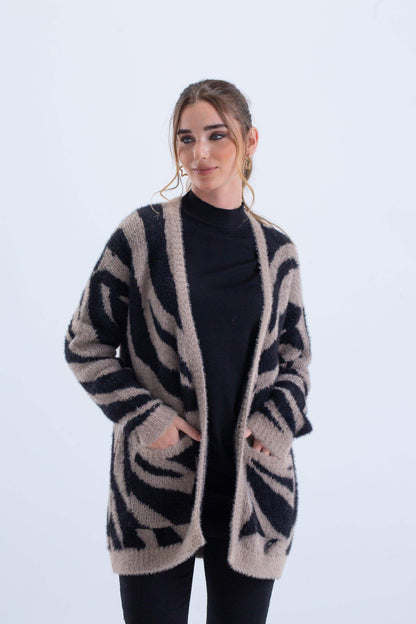 Zebra Print Wool Cardigan - Carina - ÙƒØ§Ø±ÙŠÙ†Ø§