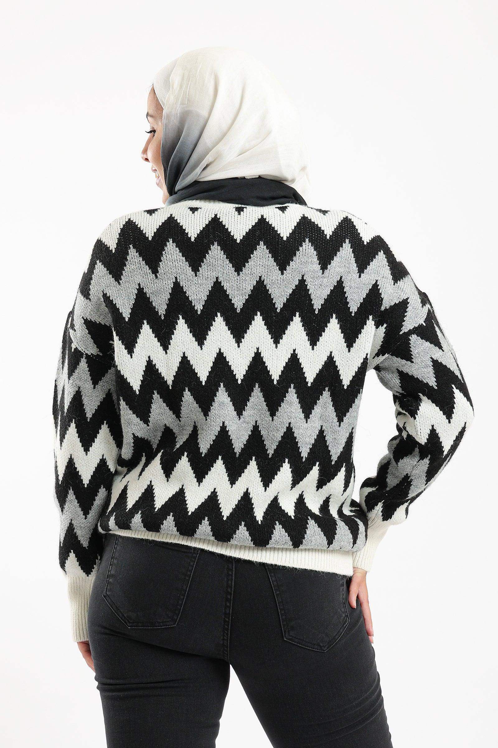 Zigzag Long Sleeves Cardigan - Carina - ÙƒØ§Ø±ÙŠÙ†Ø§