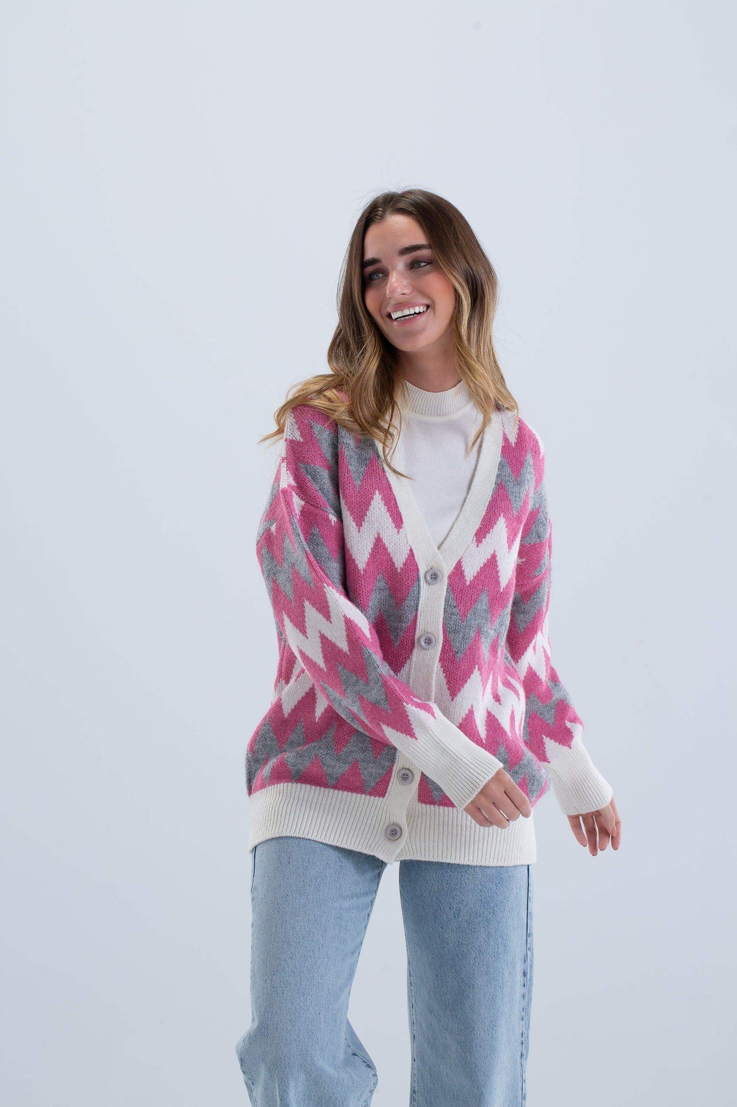 Zigzag Long Sleeves Cardigan - Carina - ÙƒØ§Ø±ÙŠÙ†Ø§