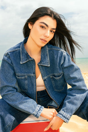 Zipper Closure Denim Jacket - Clue Wear