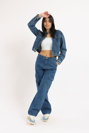 Zipper Closure Denim Jacket - Clue Wear