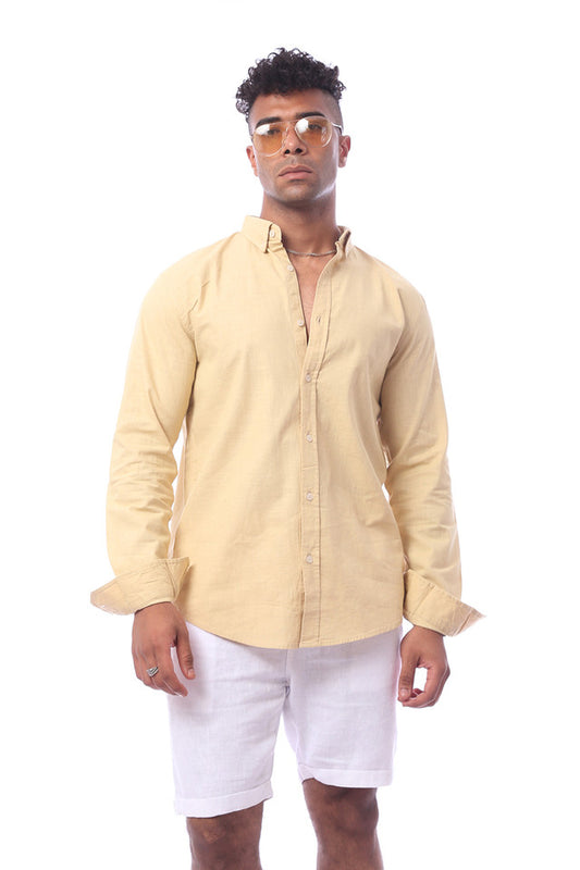 Linen Beige Buttoned Long Sleeved Shirt