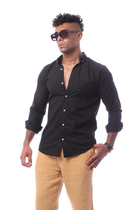 Oxford Black Solid Long Sleeved Shirt