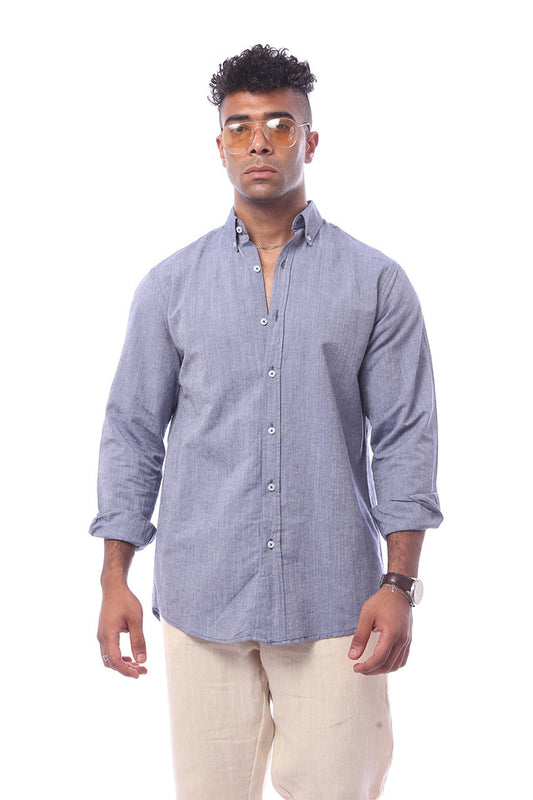 Linen Grey Solid Regular Fit Long Sleeved Shirt