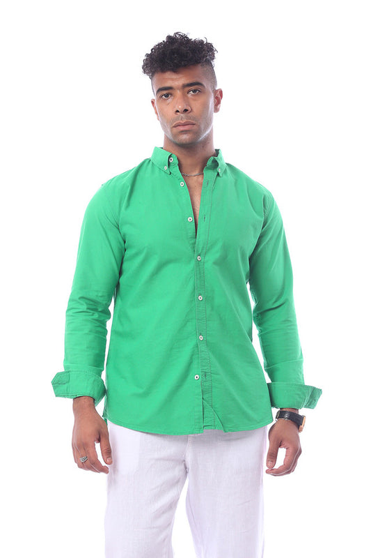 Oxford Solid Green Buttoned Shirt