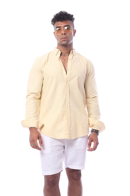 Linen Light Beige Regular Fit Buttoned Shirt