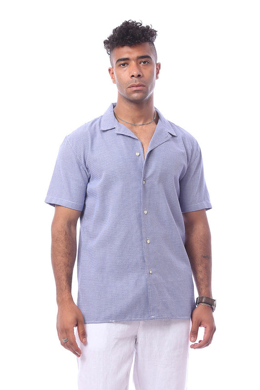 Linen Blue Solid Turn Down Collar Shirt