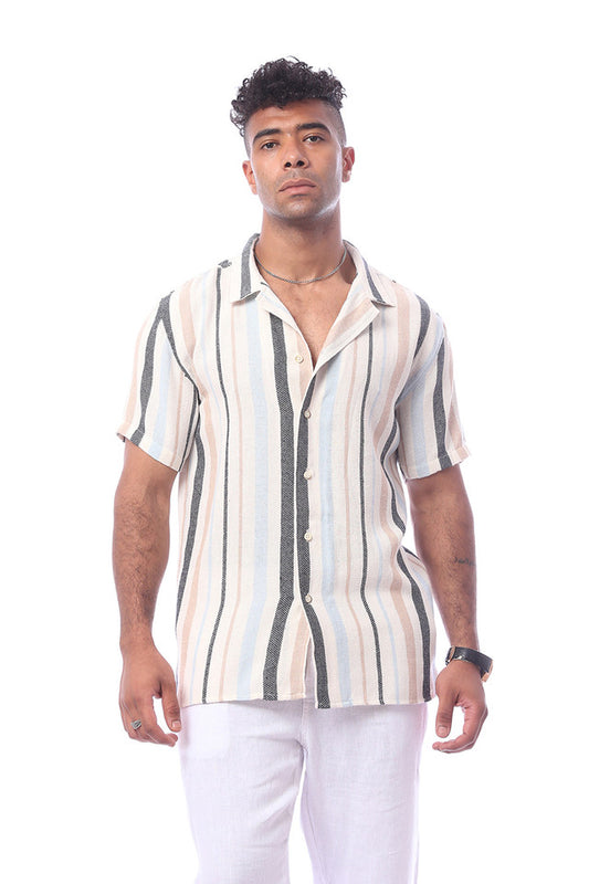 Linen Grey Patterned Regular Fit Buttoned Shirt