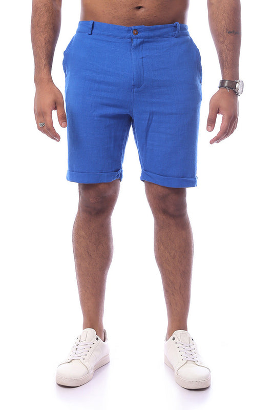 Linen Dark Blue Solid Summer Shorts