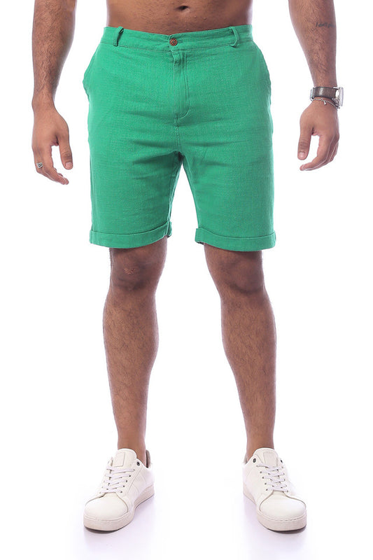 Linen Green Buttoned Regular Fit Summer Short