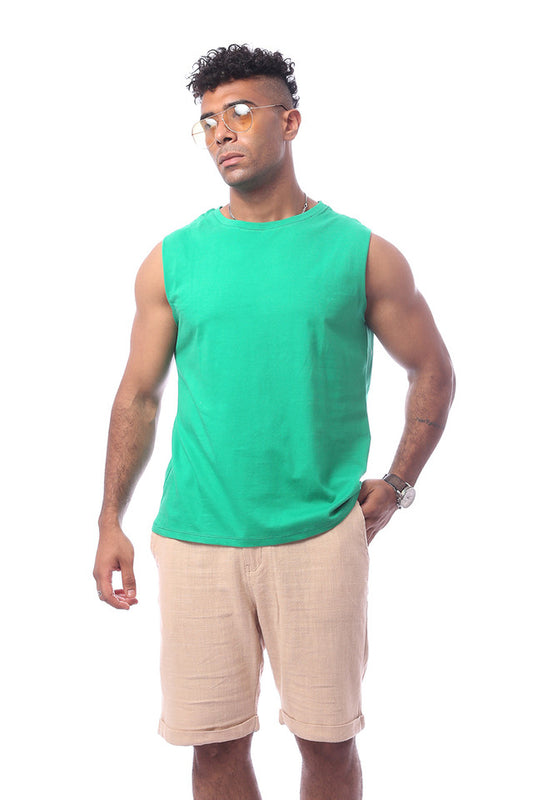 Mint Green Sleeveless Rounded Neck Solid T-Shirt