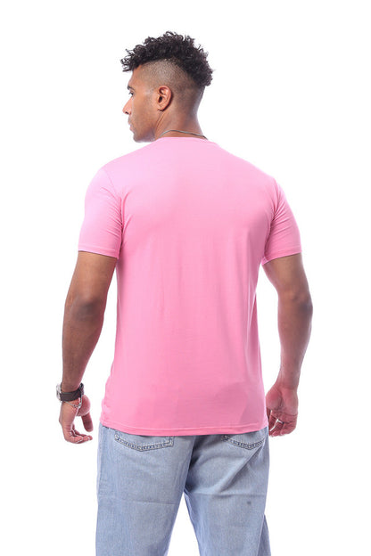 Pink Short Sleeves V-Neck Solid T-Shirt