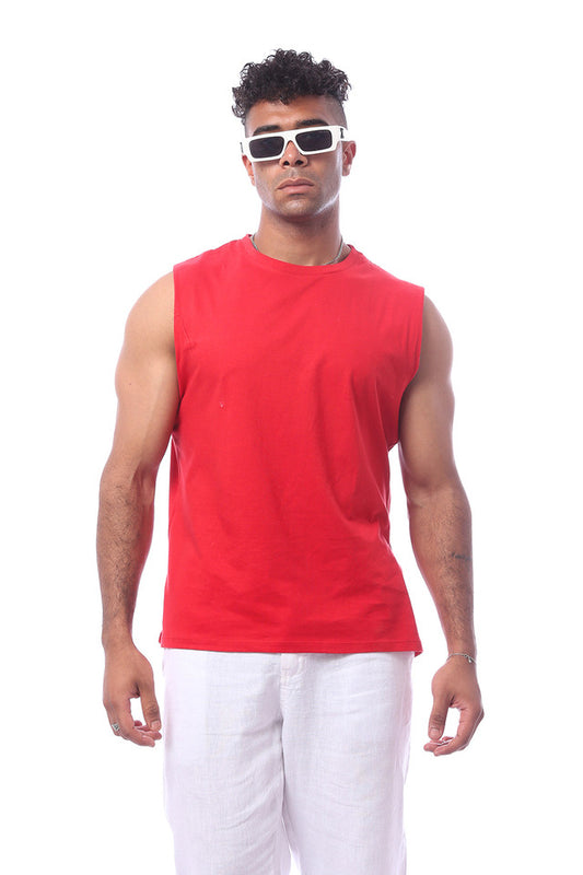 Red Sleeveless Slip On Round Neck T-Shirt