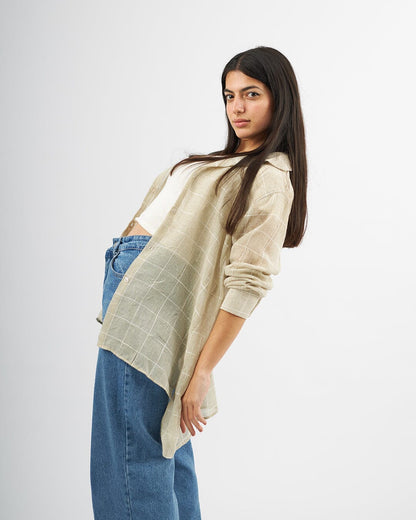 Beige Chequered - Linen Oversized Shirt