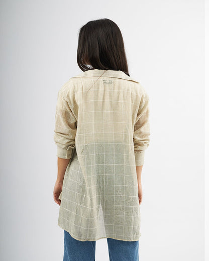 Beige Chequered - Linen Oversized Shirt