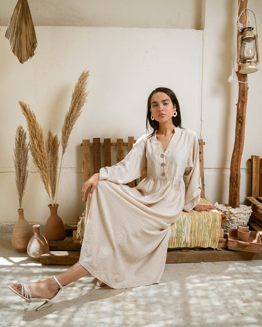 Beige Linen Maxi Dress