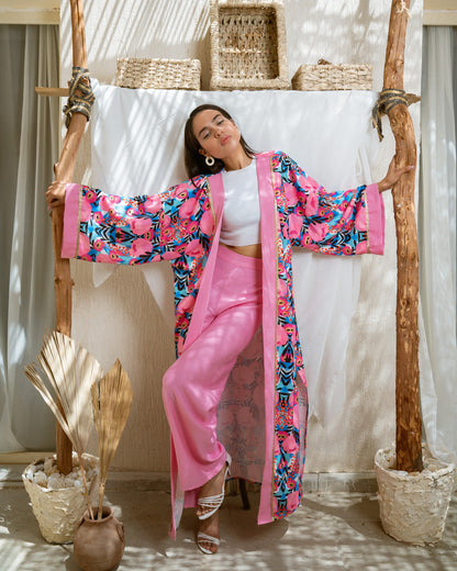 Pink Floral Kimono Set